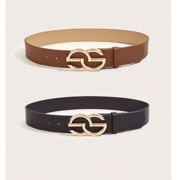 Classic Vegan Leather Gold Tone Buckle Belt Set - Picture 2 of 4